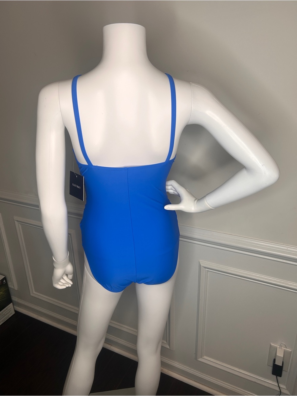 Ellen Tracy One Piece Swimsuit Women Size 8 Blue High Neck Ruched Slimming NWT - Picture 6 of 15